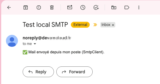 Arrivée du mail de test