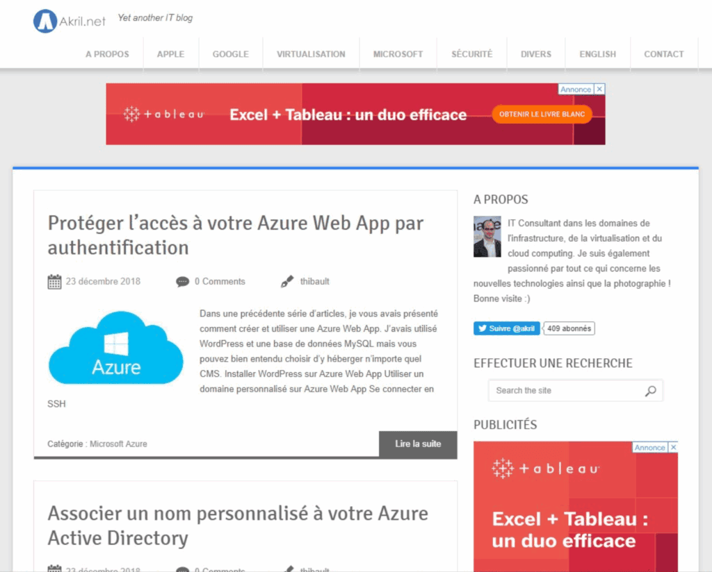 Version du site dans les années 2018 avec pubs