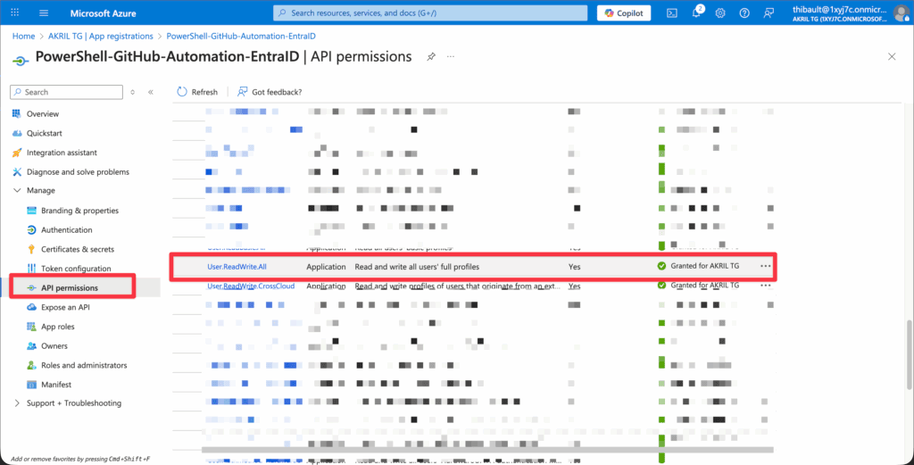 N'oubliez pas de grand admin consent