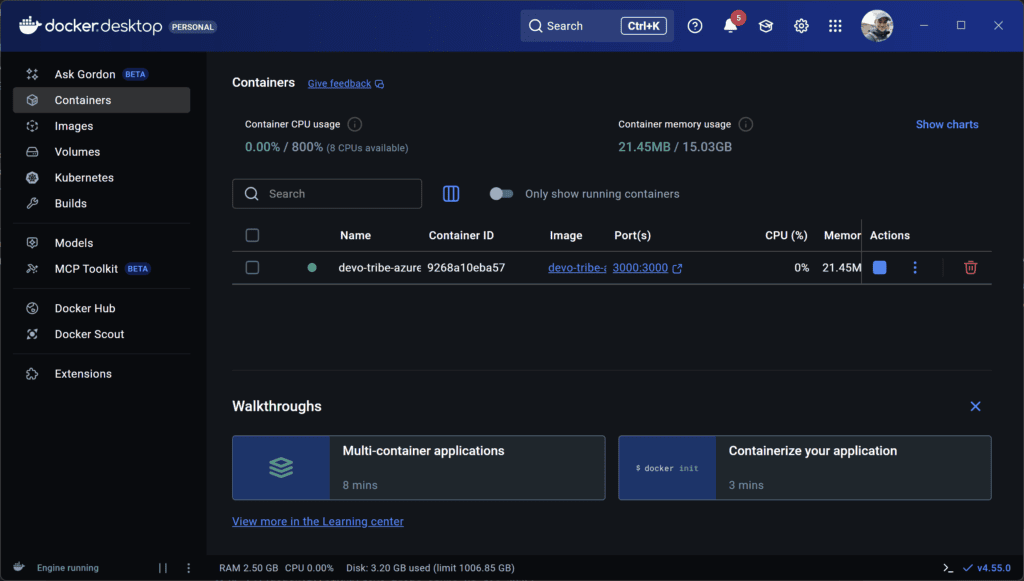 Création d'un container (en cours d'exécution)