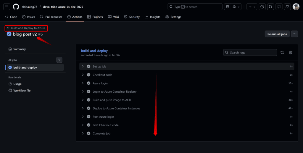 Exécution de notre workflow GitHub Actions