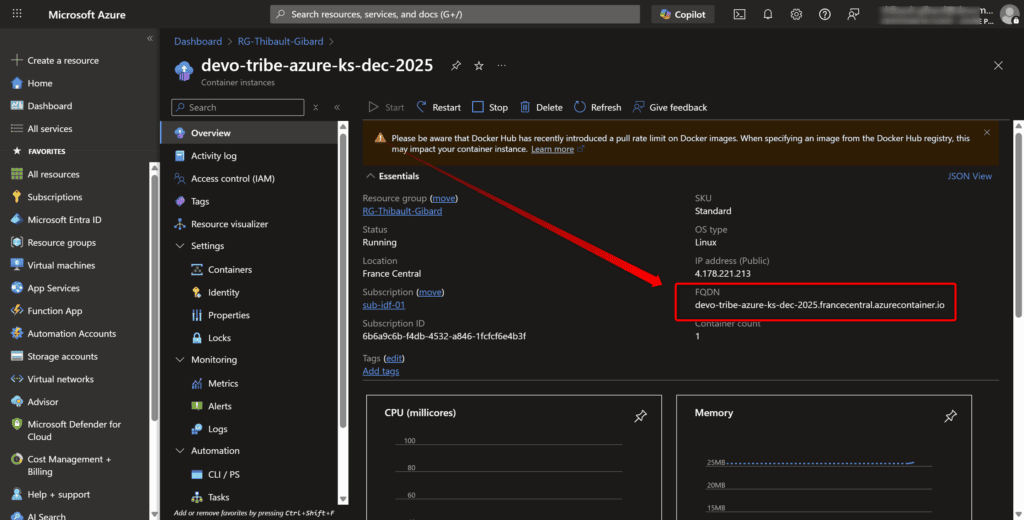 Notre ACI a bien été créé, on retrouve son URL d'accès publique