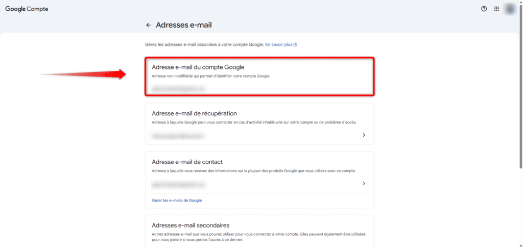 Pour voir et modifier vos adresses emails : https://myaccount.google.com/email