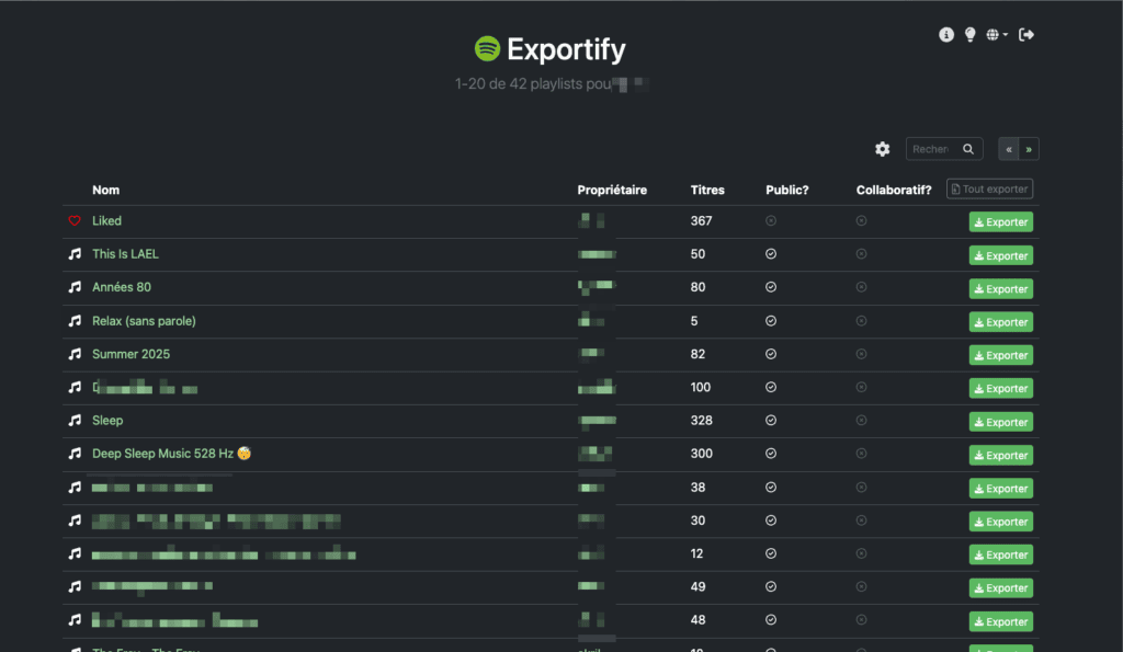 Exportify est gratuit à utiliser, identifiez-vous avec votre compte Spotify