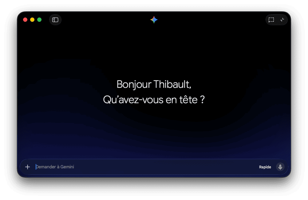 Aperçu de l'application Gemini sur macOS
