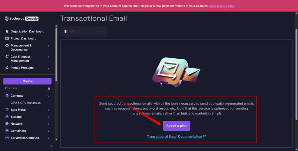 Choix de votre plan Scaleway TEM