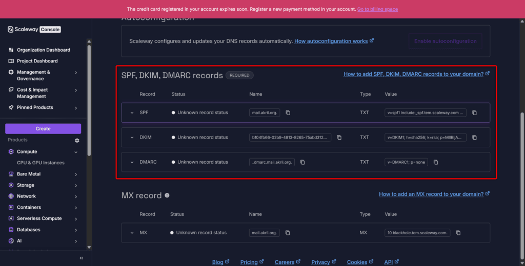 Enregistrement des entrées DNS