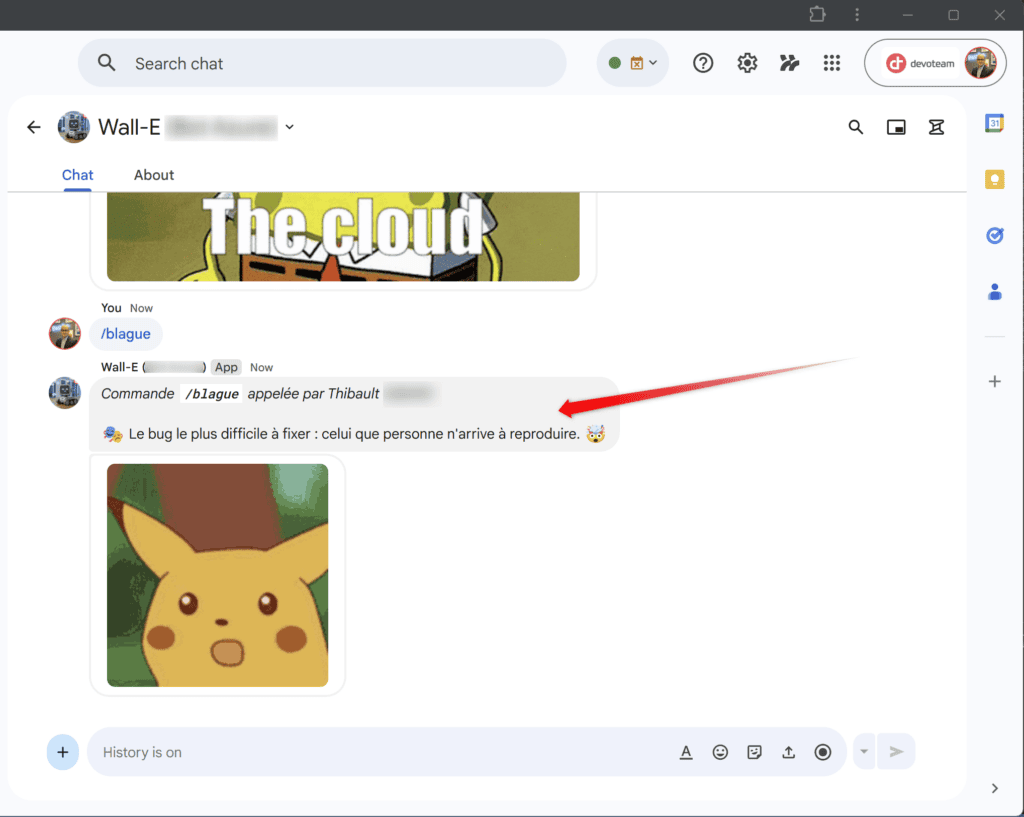 Rendu de /blague dans le chat