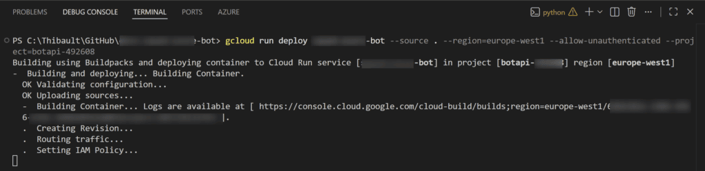 Publication / montée de version du bot dans Cloud Run