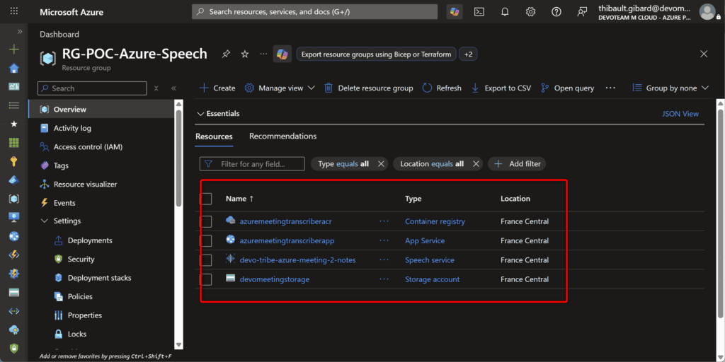 Voici les ressources dont nous allons avoir besoin dans Azure