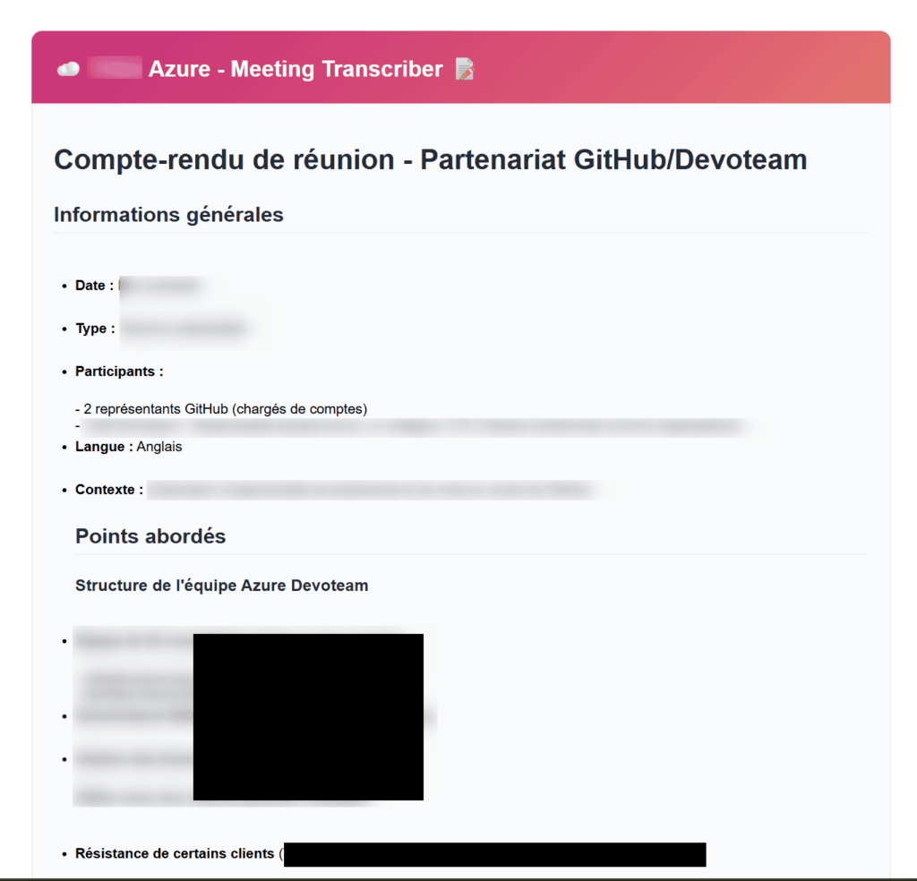 Exemple de mail qui est envoyé avec la mise en forme de la transcription