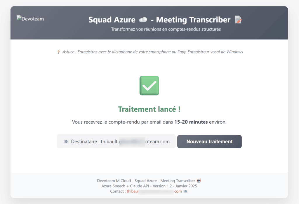 Confirmation pour ne pas laisser l'utilisateur attendre lors du traitement qui va être effectué côté serveur