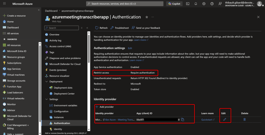 Easy Auth : authentification Entra ID en quelques clics