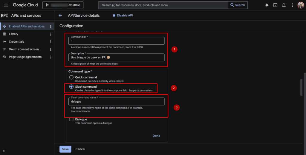 Exemple avec la déclaration de la commande /blague