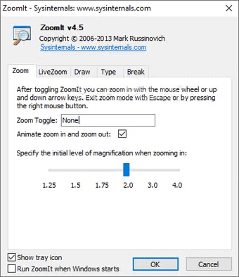 Interface principale de l'application ZoomIt
