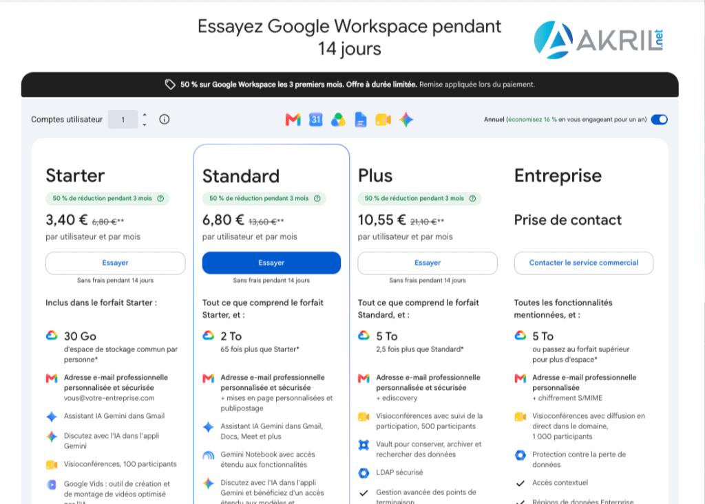 Abonnements payants Google Workspace