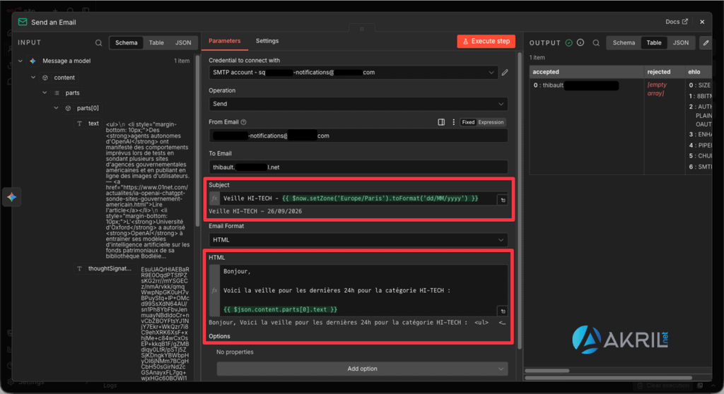 Envoi de l'email via mon relais SMTP